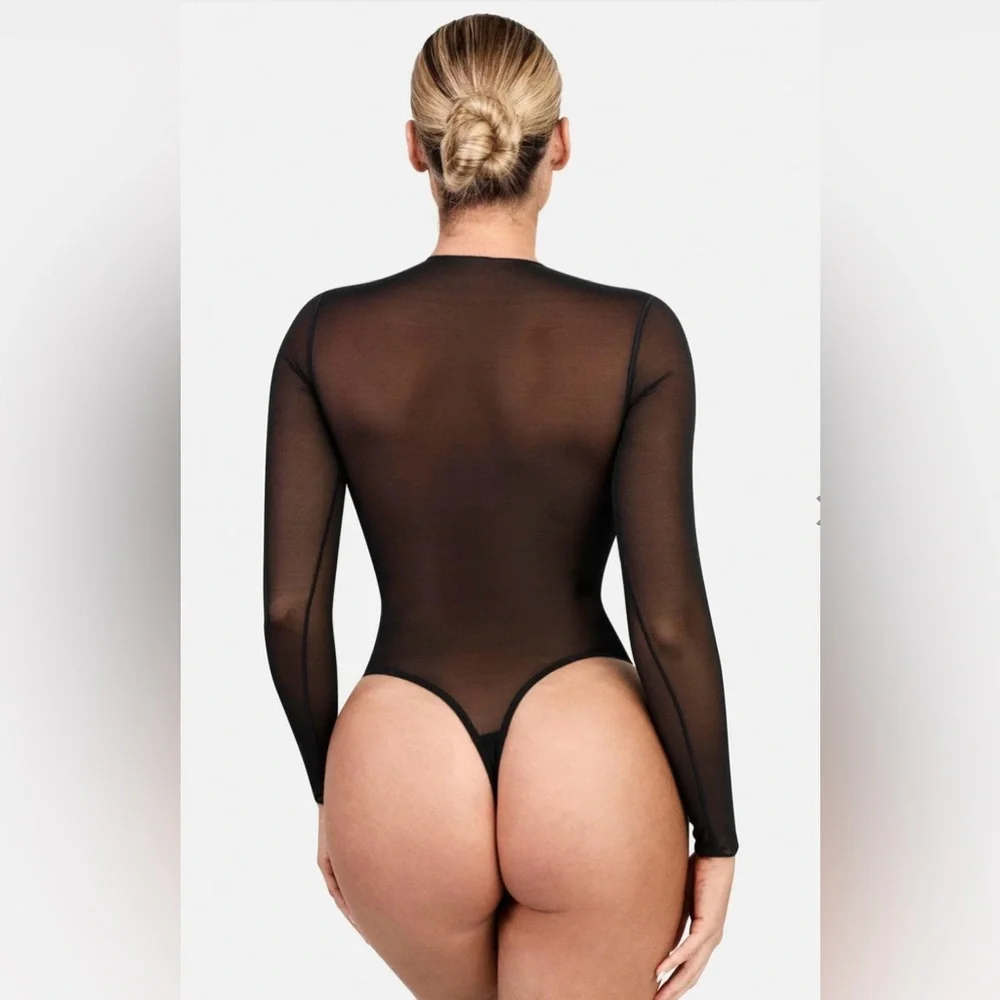 Shapewear Illusion Mesh Long Sleeve Tummy Control Bodysuit - Picture 3 of 7